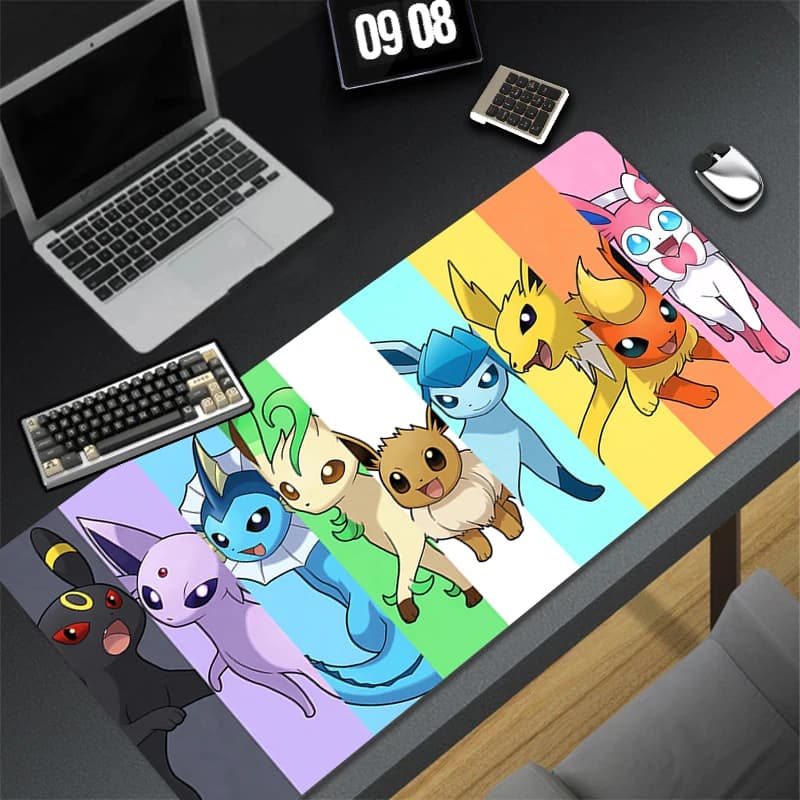 Tappetino per mouse Laptop Kawaii Arcobaleno Anime E-eevee Tappeto per tastiera Ufficio PC P-pokemonS Accessori da gioco Mousepad XXL Tappetino da scrivania colorato