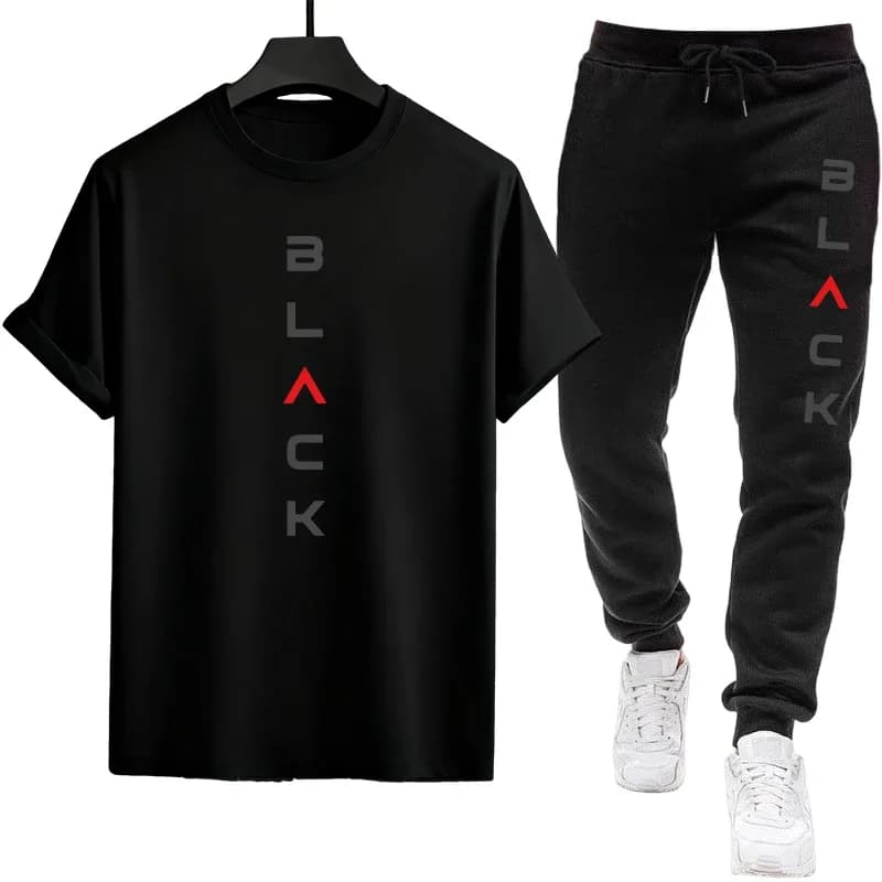 Men's Suit Printed Casual Sleeves Court for Sports Newspapers Jogging Maschile T-shirts and Trousers Singles Sportwear Spring Summer