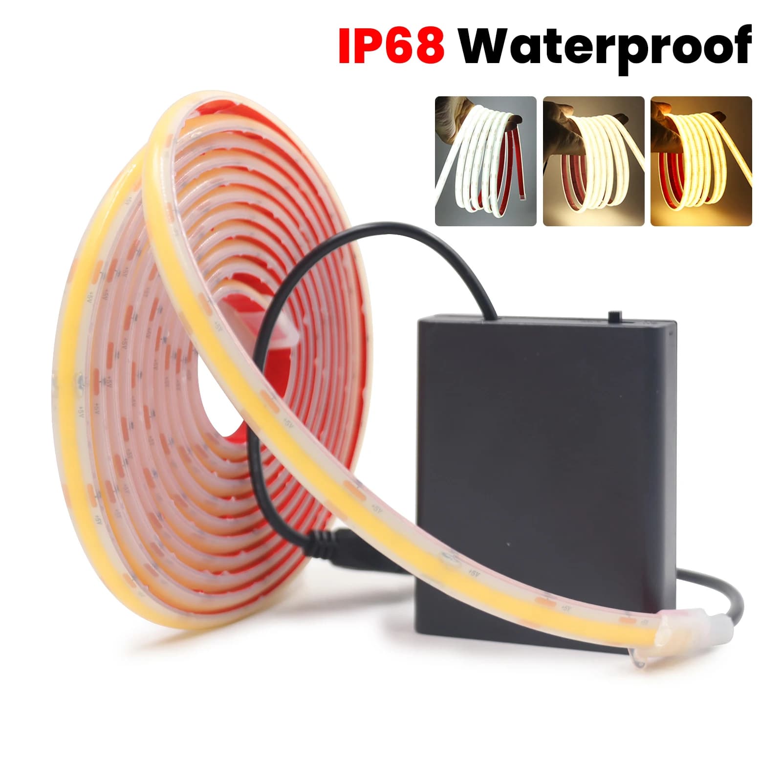 4AA Alimentato a batteria DC 5V COB Strip IP68 Impermeabile 3000K 4000K 6000K Lampada per armadio Decorazioni per la casa Corda a nastro flessibile Luce a LED