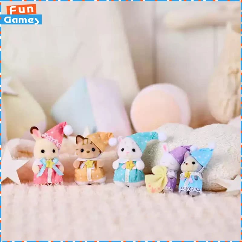 New Sylvanian Families Pajama Party Baby Dress Up Set Authentic Doll Outfit Accessories Cute Animal Figure Pretend Play Toy Gift