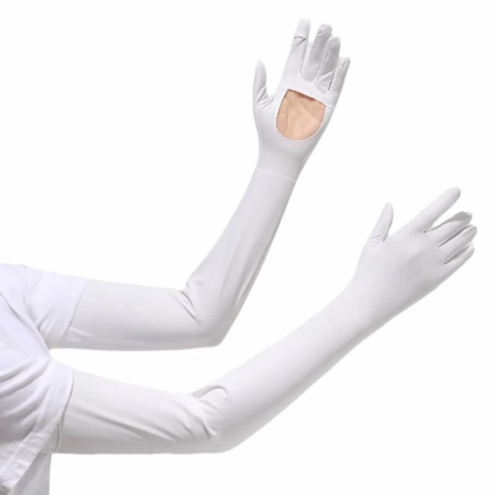Guanti da donna a tinta unita, a manica lunga, protezione solare, antiscivolo, in seta ghiaccio, maniche rinfrescanti e traspiranti per l'estate, copribraccio per la corsa