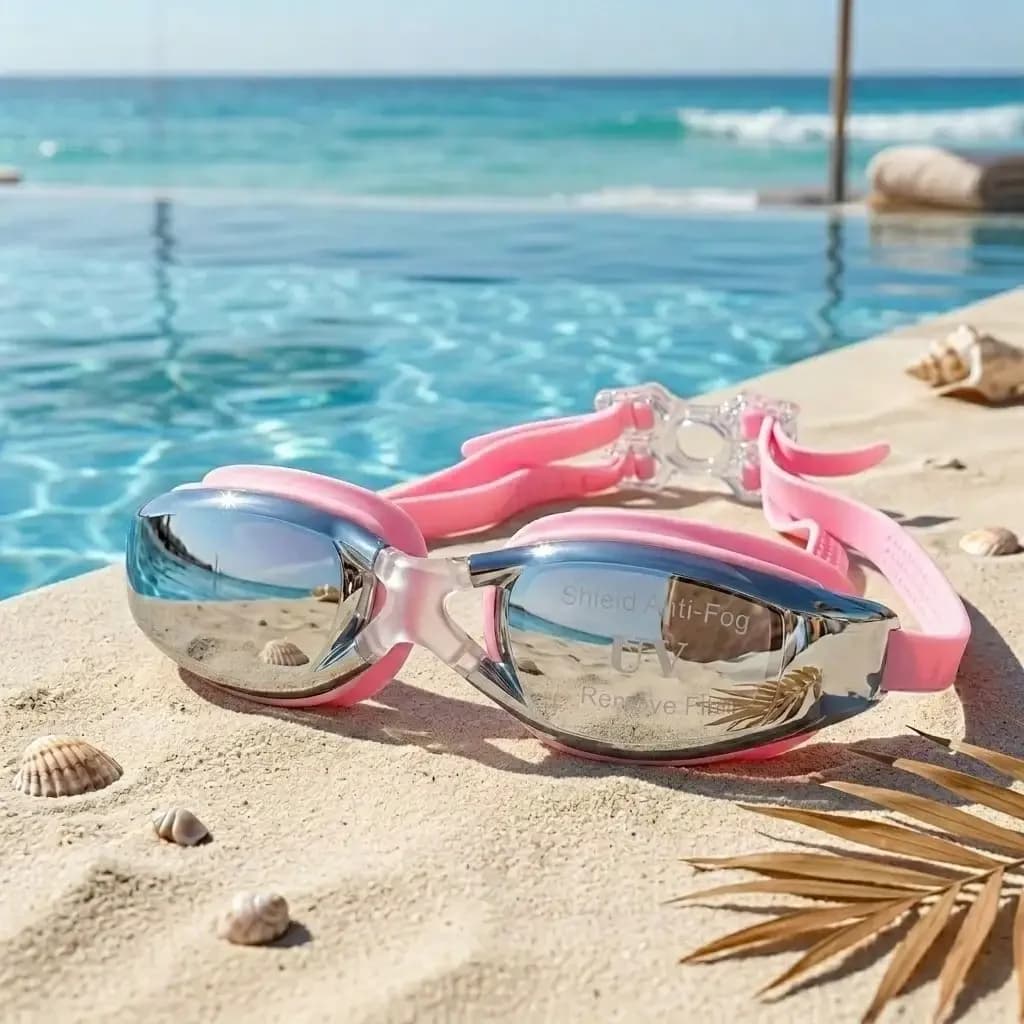 Occhialini da nuoto con ampio campo visivo, antiappannamento, protezione UV, maschera da snorkeling con montatura grande, cinturino regolabile in silicone per adulti, uomini e donne - Rosa a specchio e verde menta