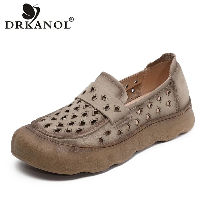 DRKANOL 2026 Moccassini Women's activities in Vera Vacchetta leather, Breathable Low Shoes with Holes, Casual and Comfortable