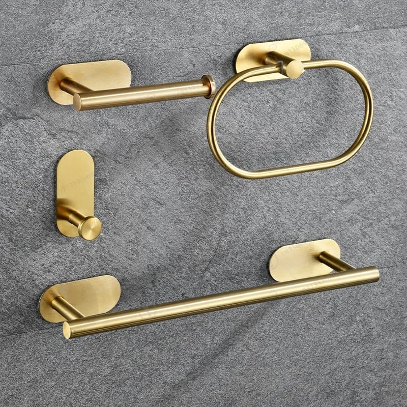 Set di Accessori per Bagno Senza Foratura in Acciaio Inossidabile: Anello Porta Asciugamani, Barra Porta Asciugamani, Gancio