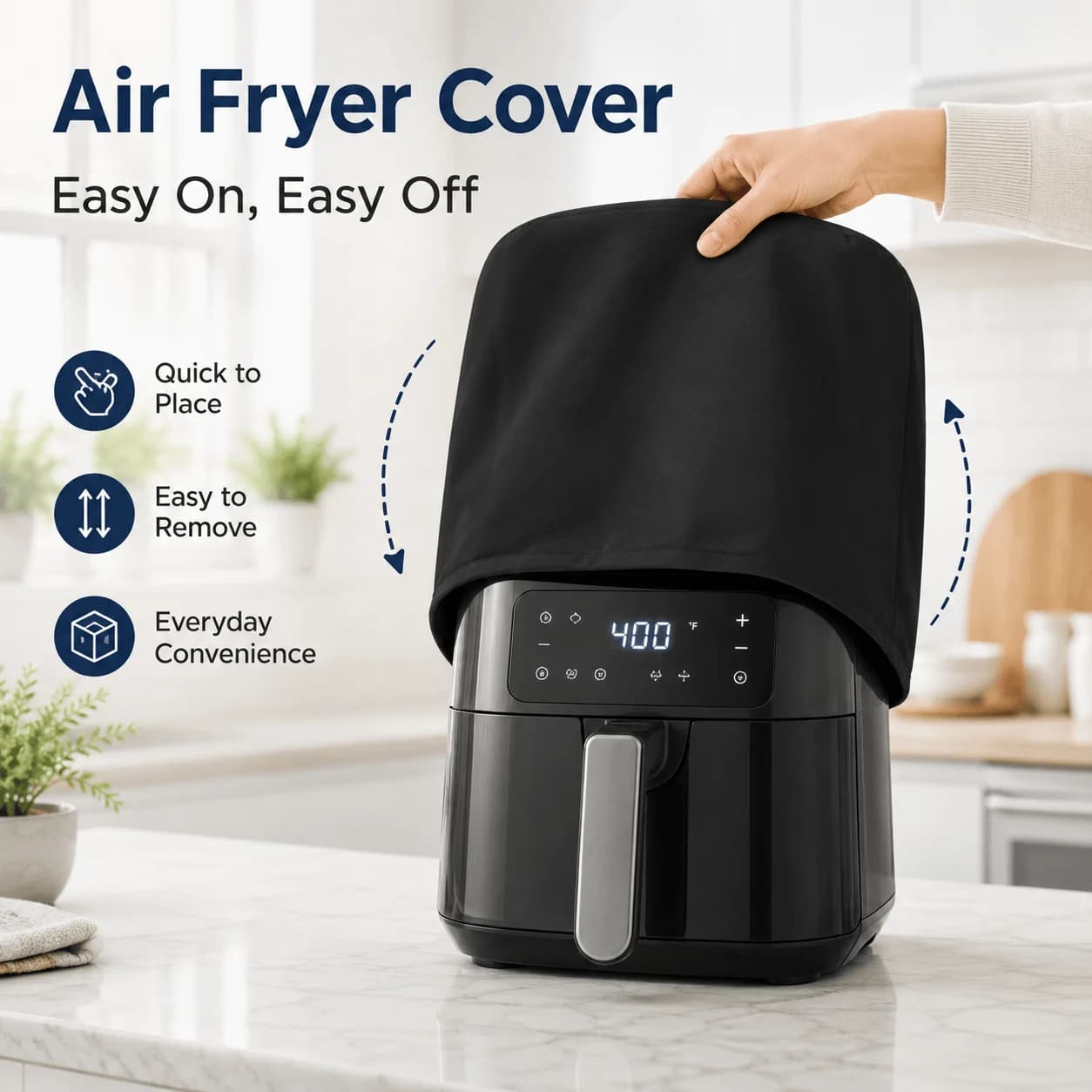 Air Fryer Dust‑Proof Cover, Bottom Drawstring Design, Available Black Gray, Household Protective Dust Cover for Air Fryer