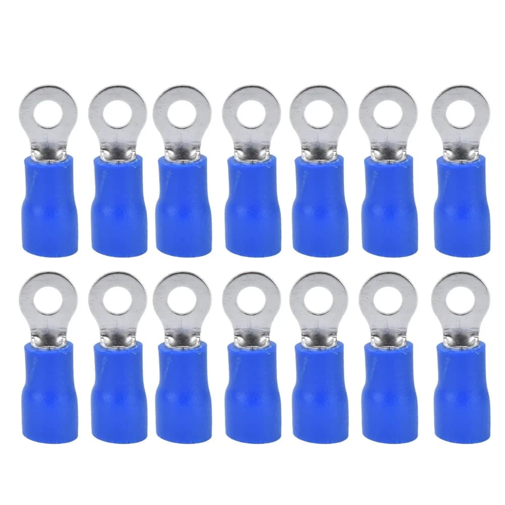 100 pre-insulated blue crimp terminals, M ring type electric cable connectors, AWG 16‐14 electrical cable connectors