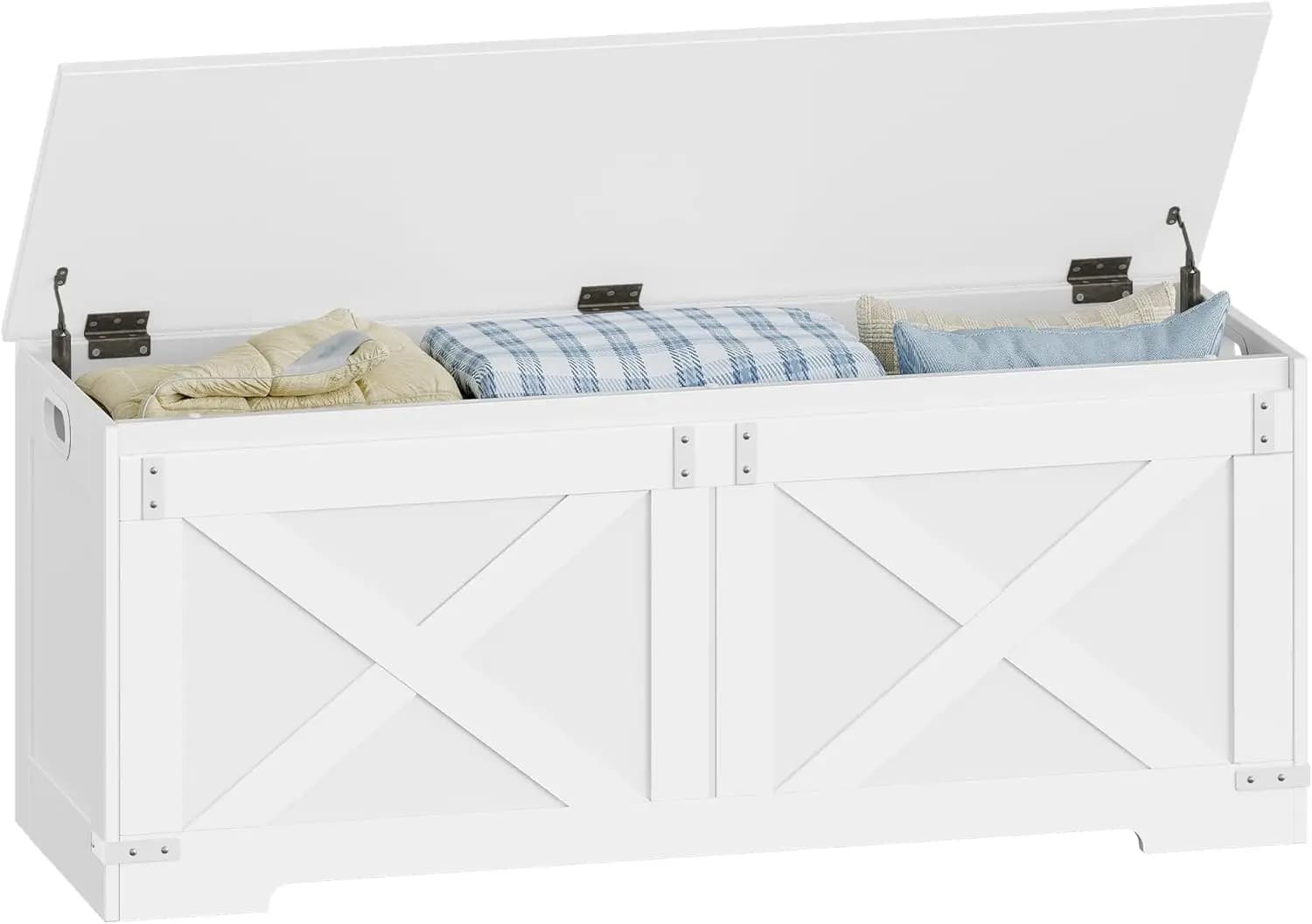 47.2', large container trunk with 2 hinges, rustic style wooden bench, with lifting opening