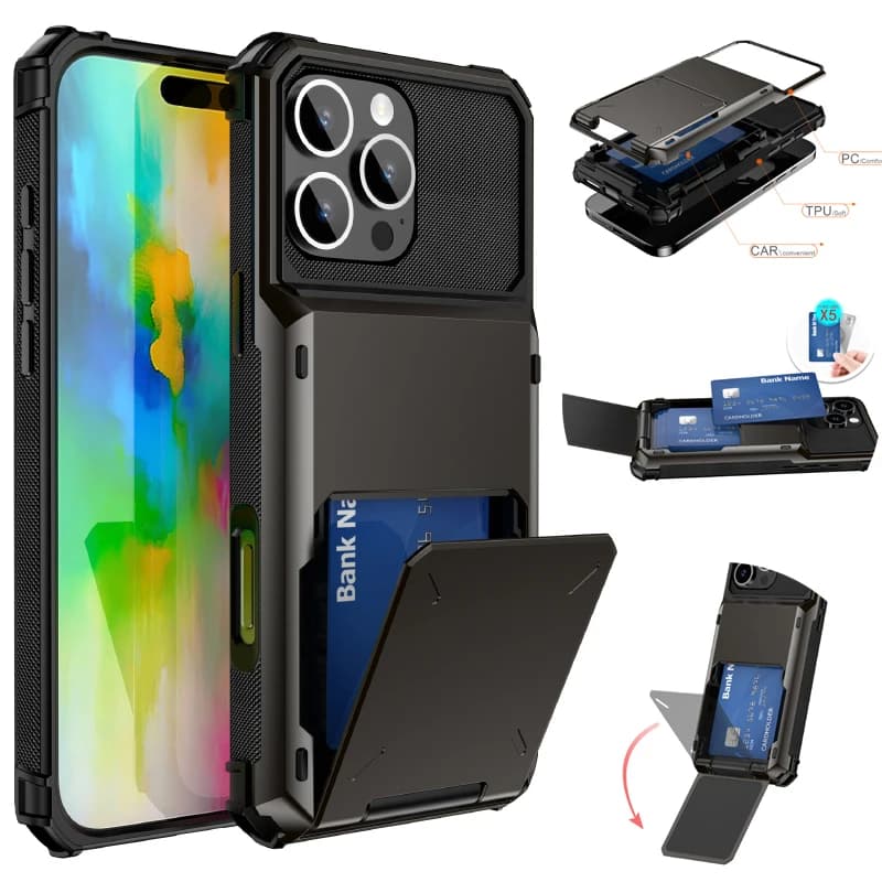 Tinta unita 180 ° Custodia per telefono antiurto con slot per schede a portafoglio per iPhone 16 Pro Max 14 11 12 13 15 Pro Max Mini Cover posteriore per paraurti