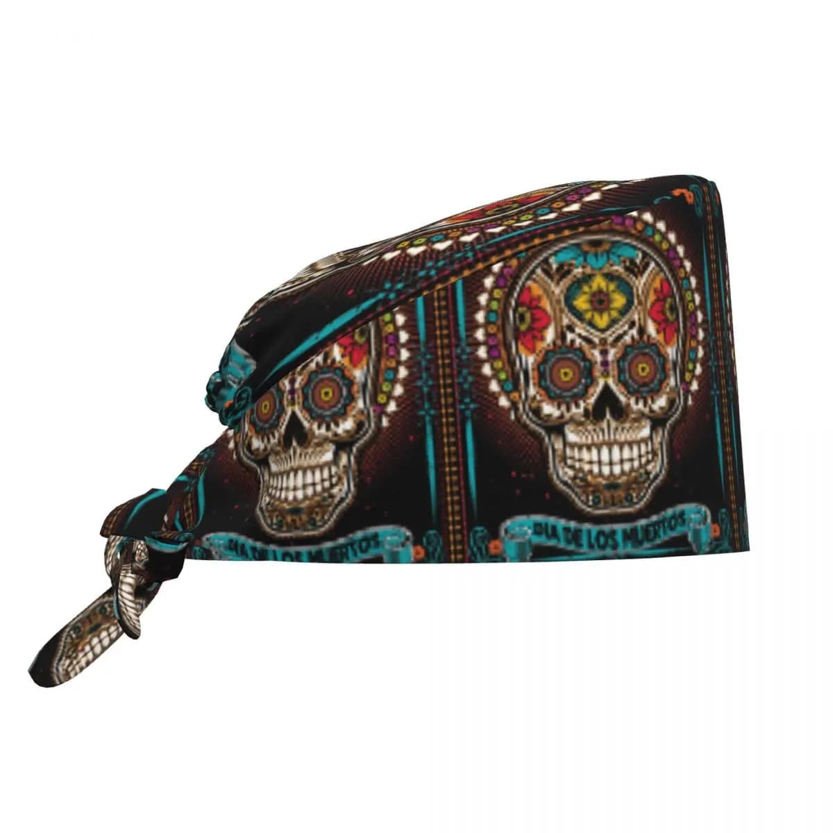 Surgical cap for unisex nursing with custom sugar skull for the day of the dead for medical staff