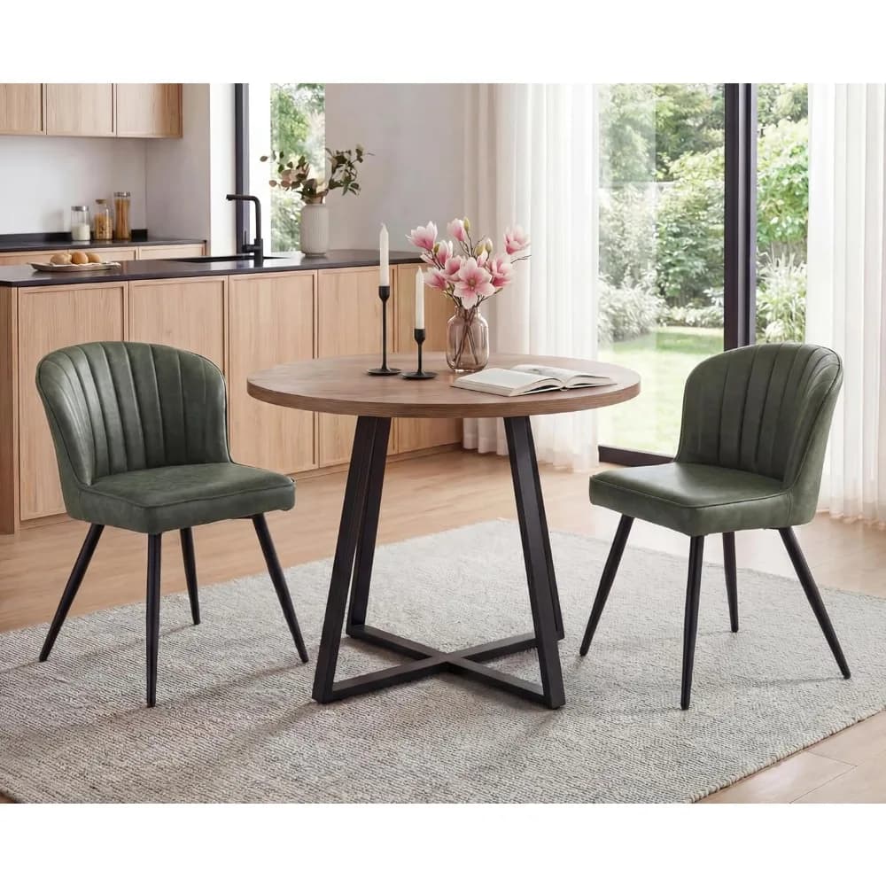 Set di 2 Sedie da Pranzo Moderne, Imbottite in Ecopelle Verde con Schienale Curvo e Gambe in Metallo, Personalizzabili