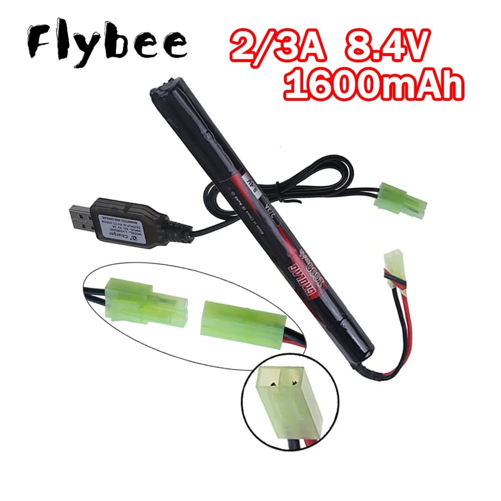 7S Airsoft Gun Battery /USB Charger 2/3A 8.4V 1600mAh NiMH + Mini Tamiya Plug For Airsoft Guns Cyma AK47 AEG'S rosman Pulse R76