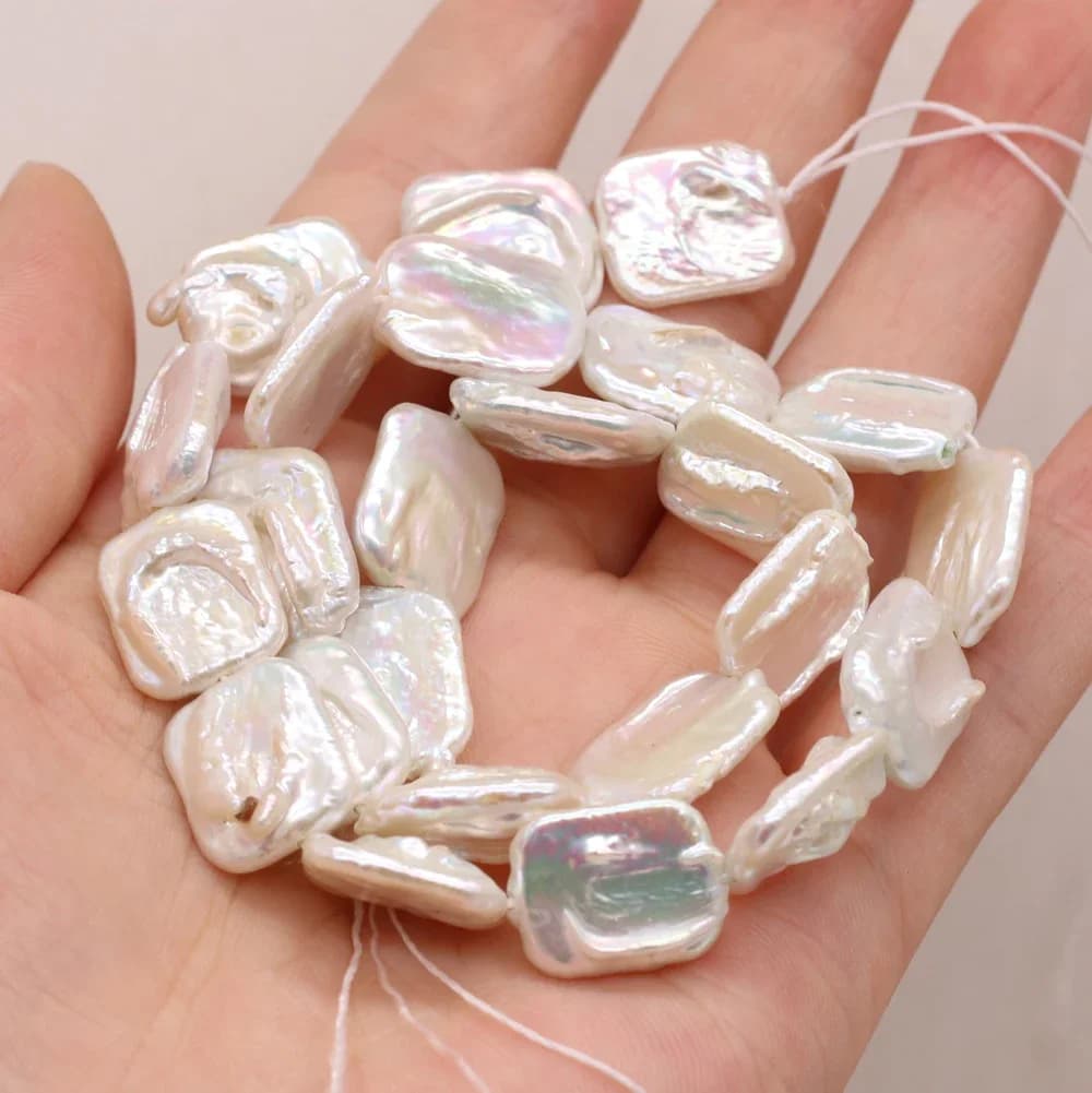 Perle naturali d'acqua dolce, perle quadrate bianche, perline distanziatrici per collane, bracciali, accessori, creazione di gioielli, regalo, dimensioni 14x17 mm