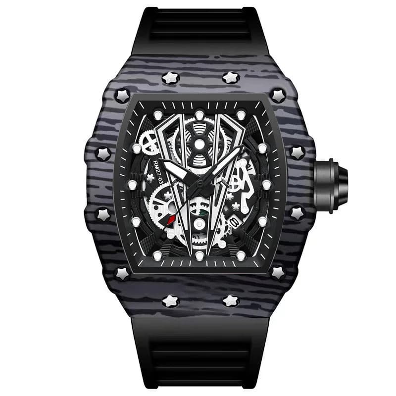 BINBOND 2026 Luxury Men Quartz Watch Silicone Strap Hollow Watches Mens Waterproof Sports Wristwatches Relogio Masculino