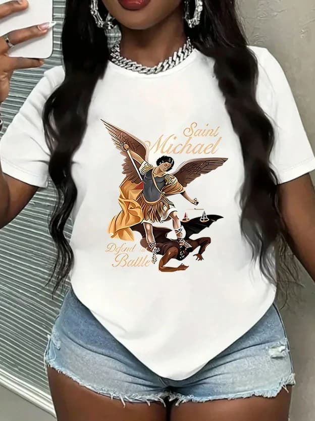 Warrior Devil Round Neck Women's T-shirt Short-sleeved Fashion Printed Half Sleeve Shirt Elastic T-shirt