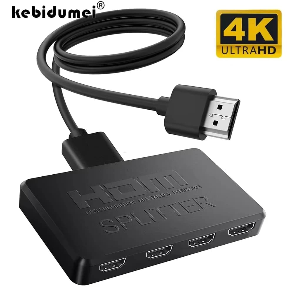 KEBIDUMEI Splitter HDMI-compatible 4K 2K 1 in 4 out 4x1, HDTV Switch, HDMI-compatible Adapter, HD Video Switch for Xbox DVD PC