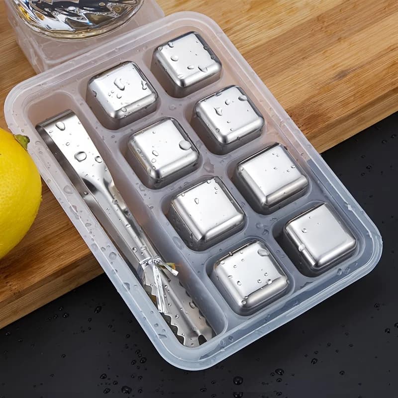 Pietre refrigeranti per whisky Cubo di ghiaccio riutilizzabile in acciaio inossidabile per bere ghiaccio Birra Soda Confezione di scatole per congelamento rapido con clip