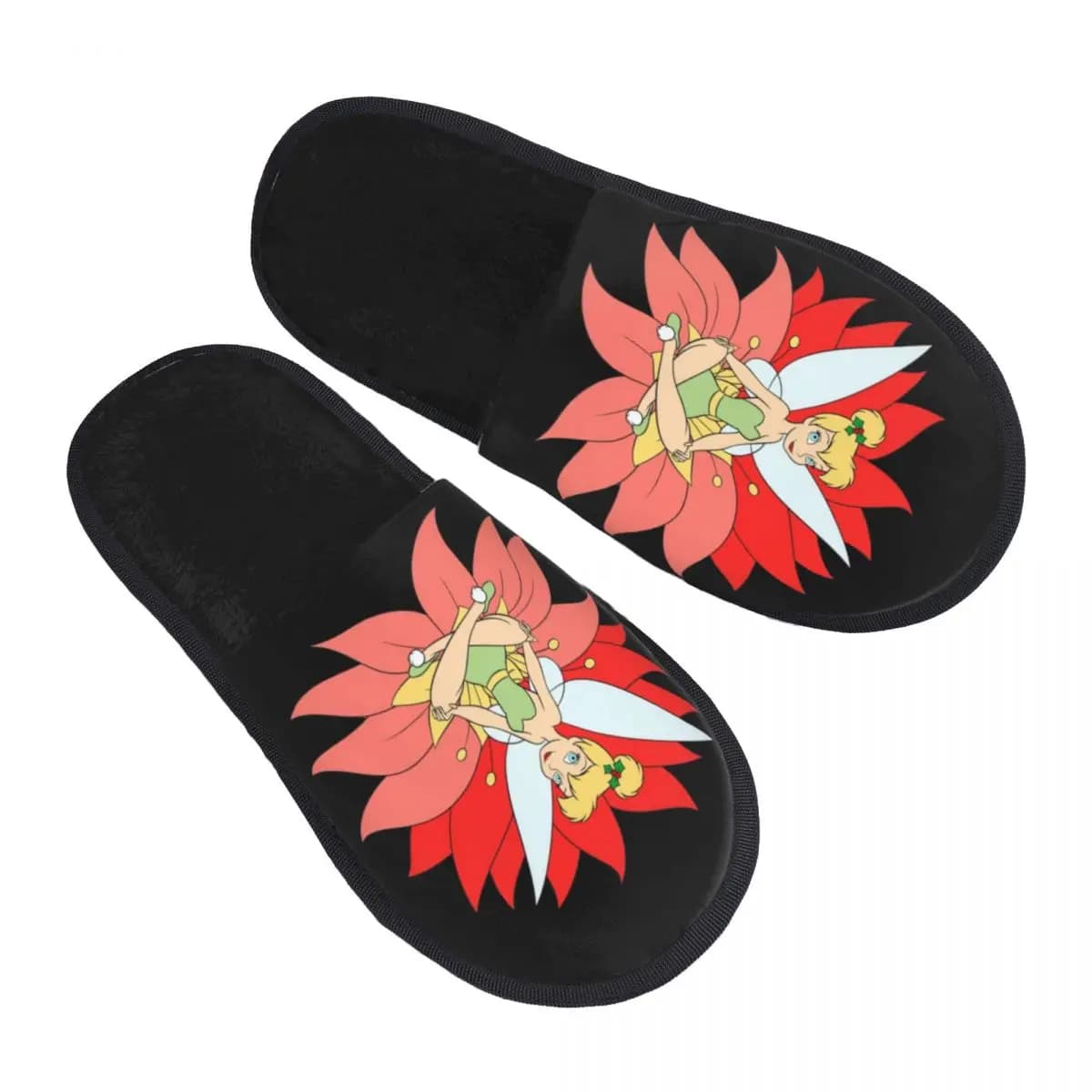 Custom Home Slippers with Tinker Bell cartoons, comfortable memory foam slippers, slip-on for the bedroom