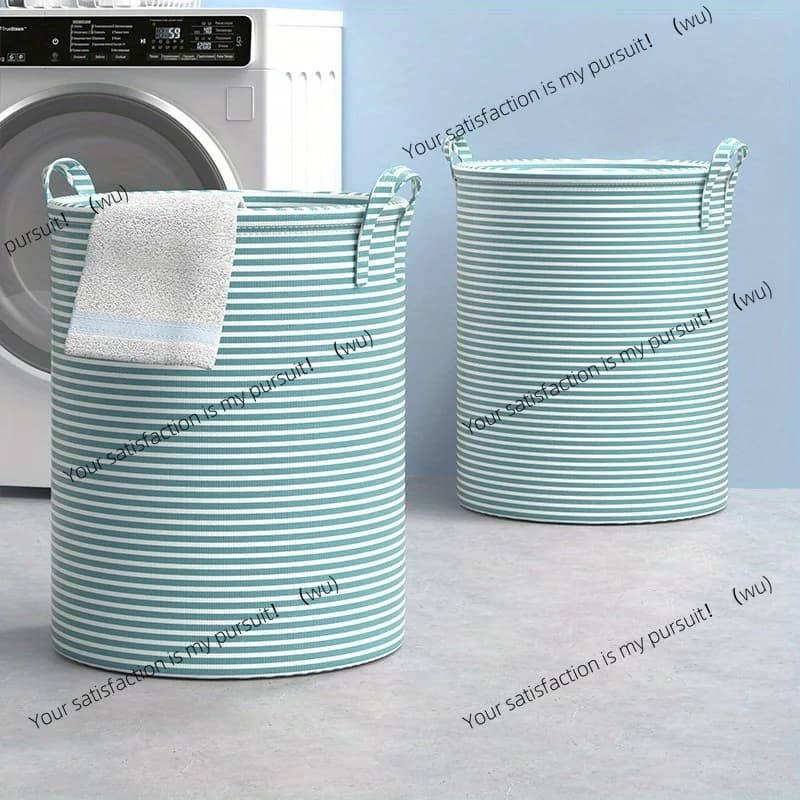 Foldable simple striped laundry basket, multi-functional storage and finishing bag