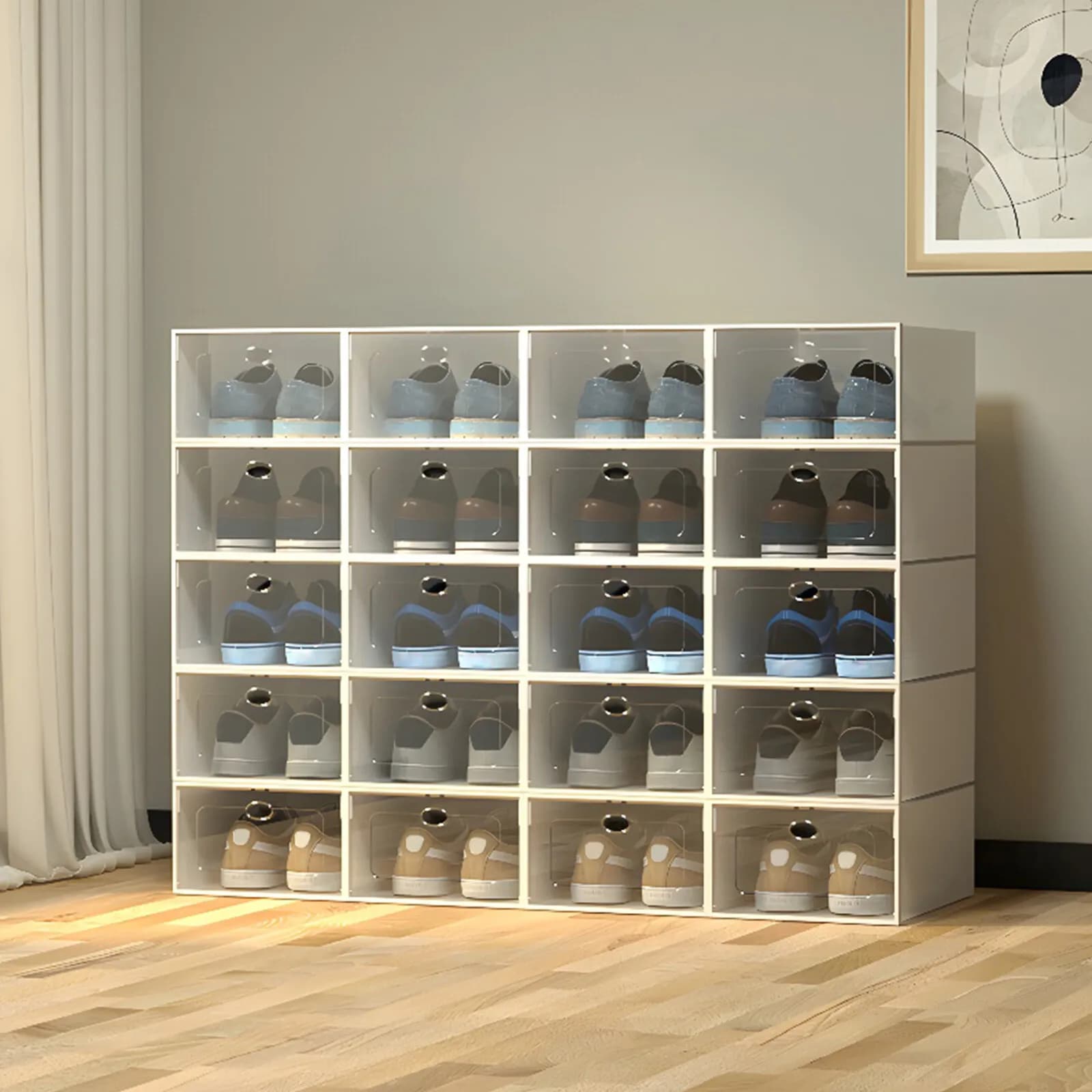 Set of 20 Shoes Stackable Boxes, Plastic Organizer Shoe Resistant, 32,6*24*14cm, Rectangular