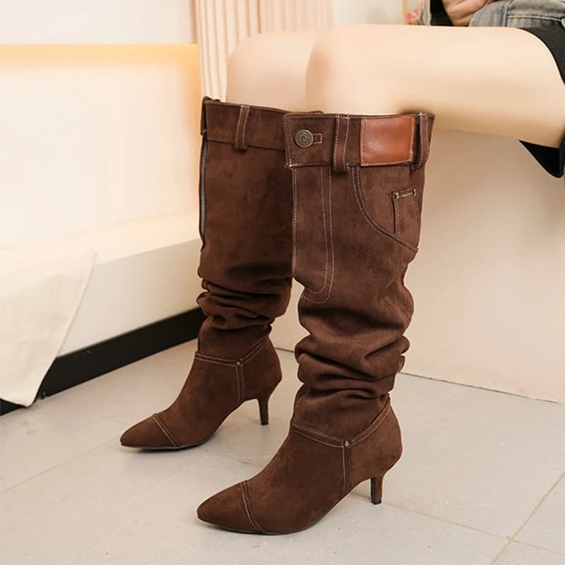 Designer Over The Knee Women Boots Pointed Toe Heeled Shoes 2025 Winter Sexy Party Pumps Chelsea High Boots Snow Mujer Zapatos