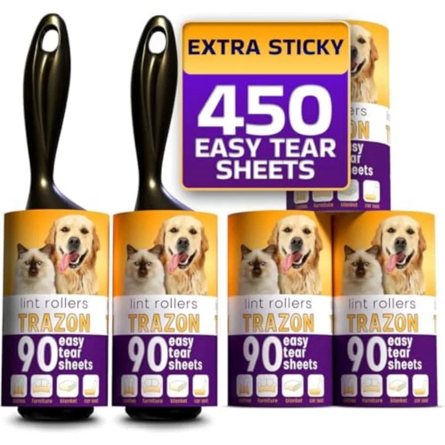 Lint Rollers Value Pack of 450 Sheets/ 5 Refills, Sticky Roller, Lint Remover for Dog, Cat, Pet Hair, Lint Rollers for Clothes,