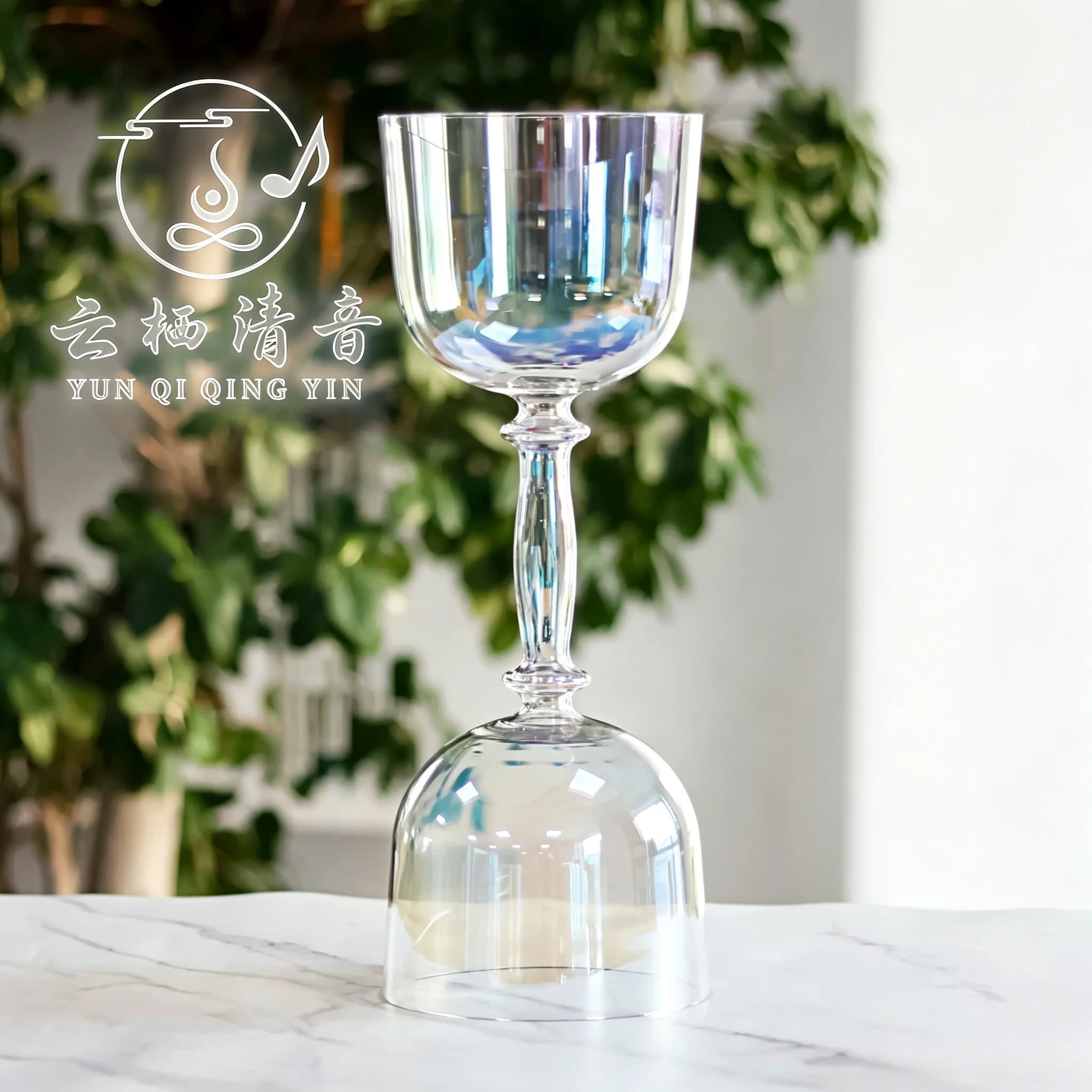 YUN QI QING YIN 6" Handheld Crystal Singing Bowl Portable Double Headed Singing Bowl Chakra Sound Therapy Meditation Instrument