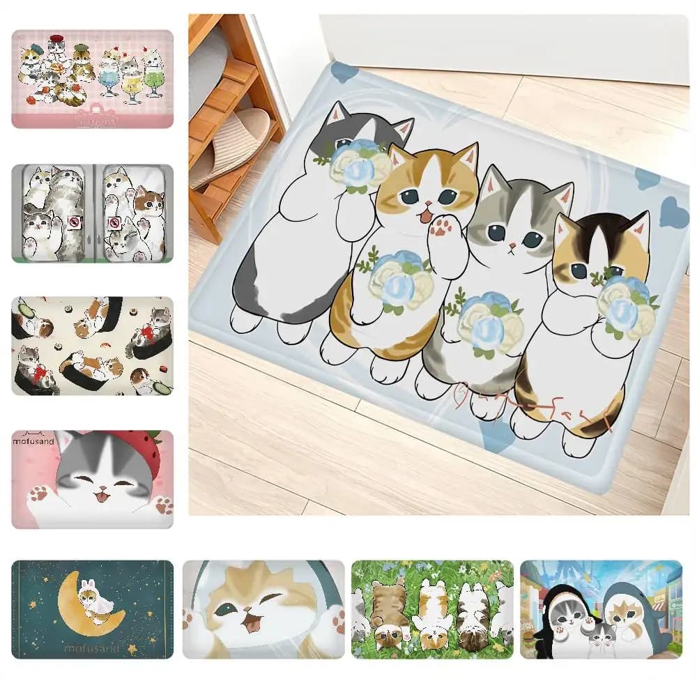 M-Mofusand Cute Cat Art Entrance Door Mat Washable Non-Slip Living Room Sofa Chairs Area Mat Kitchen Welcome Doormat