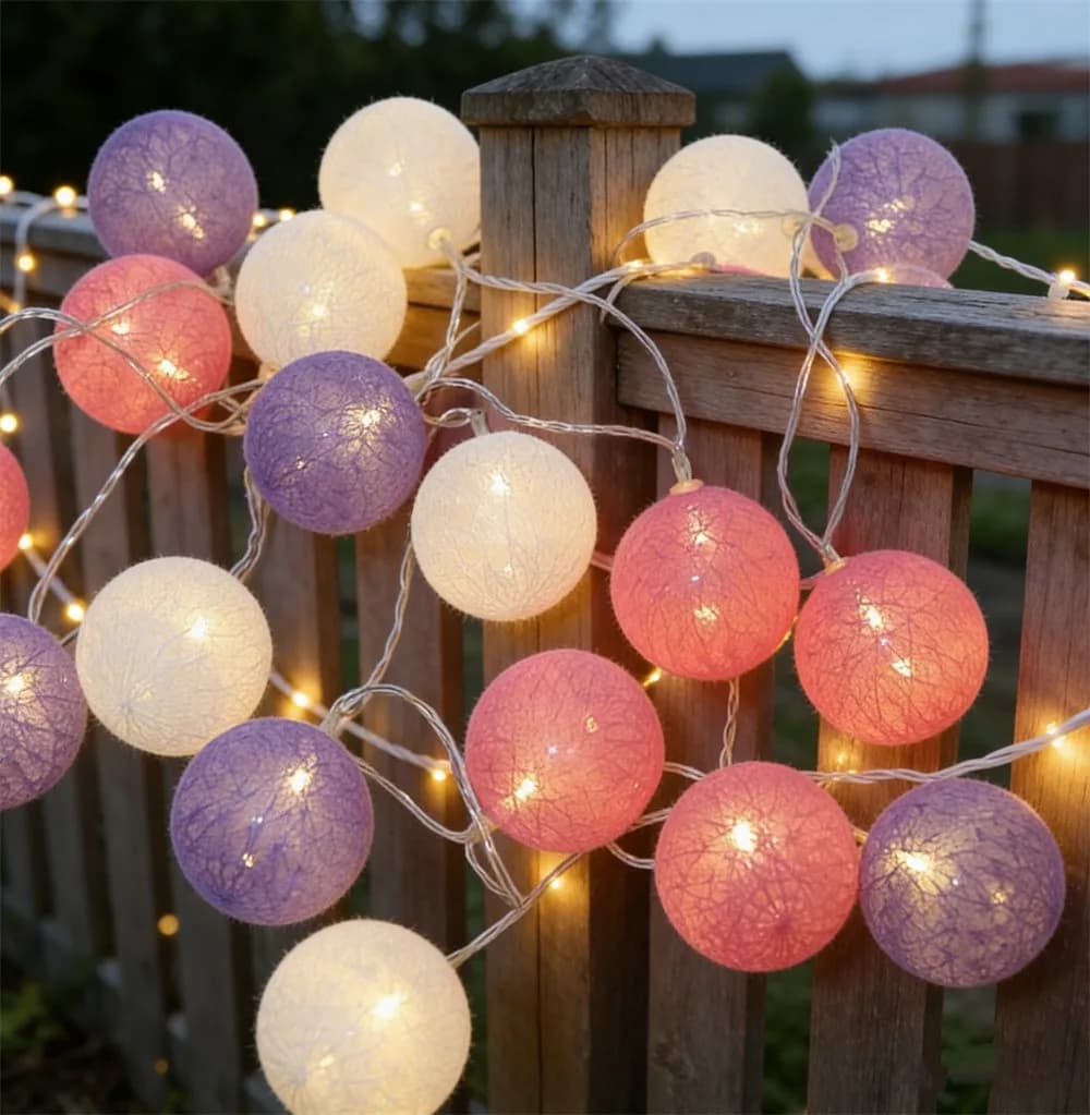 Catena di Luci a Sfera di Cotone 4CM, Ghirlanda Luminosa 1.5M 10LED/3M 20LED, Decorazione per Feste, Matrimoni, Casa, Letto, a Batteria