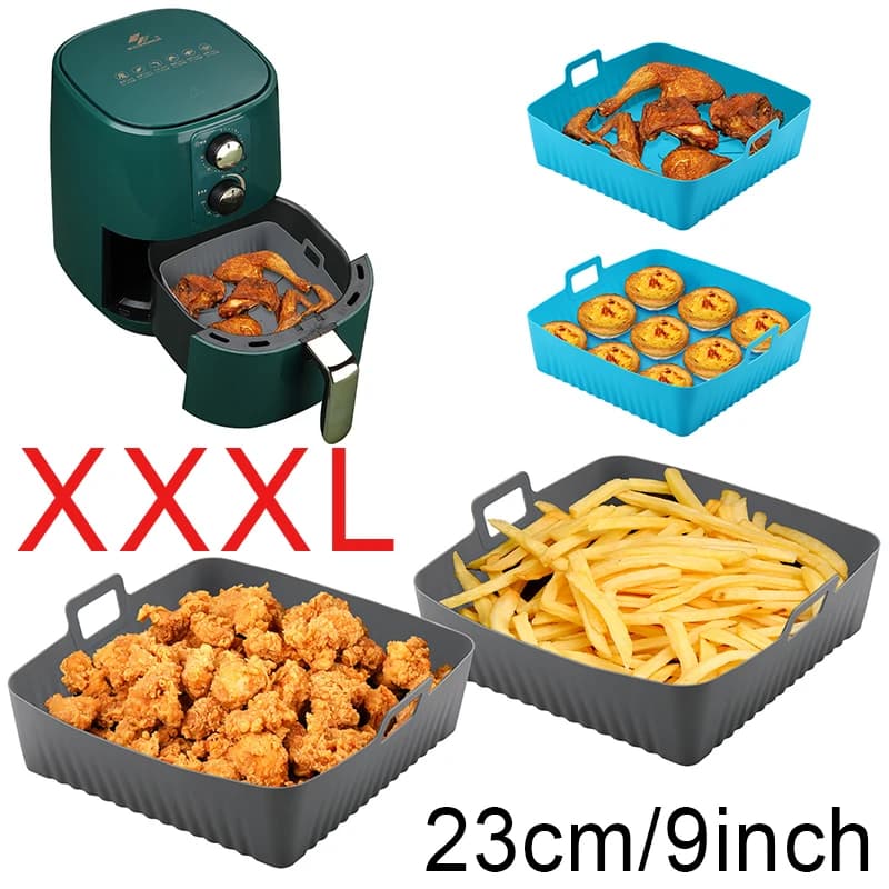Stampi quadrati per friggitrice ad aria in silicone di grandi dimensioni per 6-8QT Vassoio da forno per friggitrice da 9 pollici per Ninja 23 cm Forno Cestino di cottura Pentola