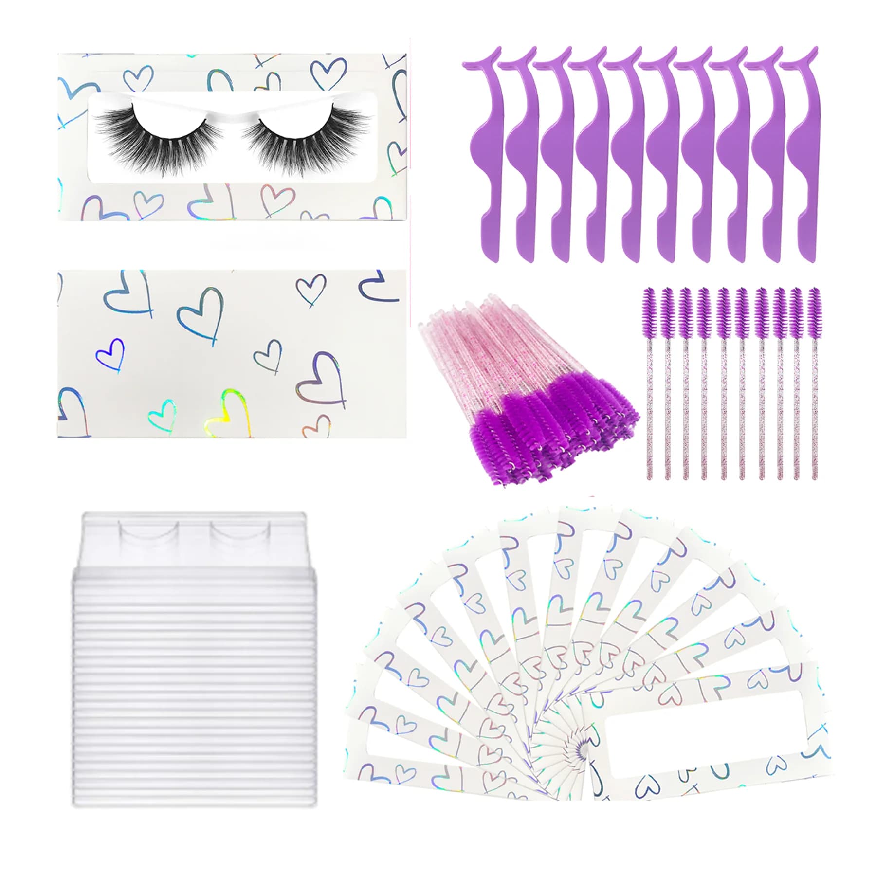 Wholesale eyelash paper box with applicator eyelash trays for tweezers for long and natural striped facial lashes