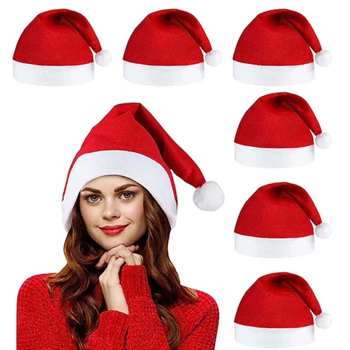 New 10pcs Adults Non-woven Fabric Christmas Hats Santa Claus Xmas Cap Merry Christmas New Year Party Festival Decoration Gifts