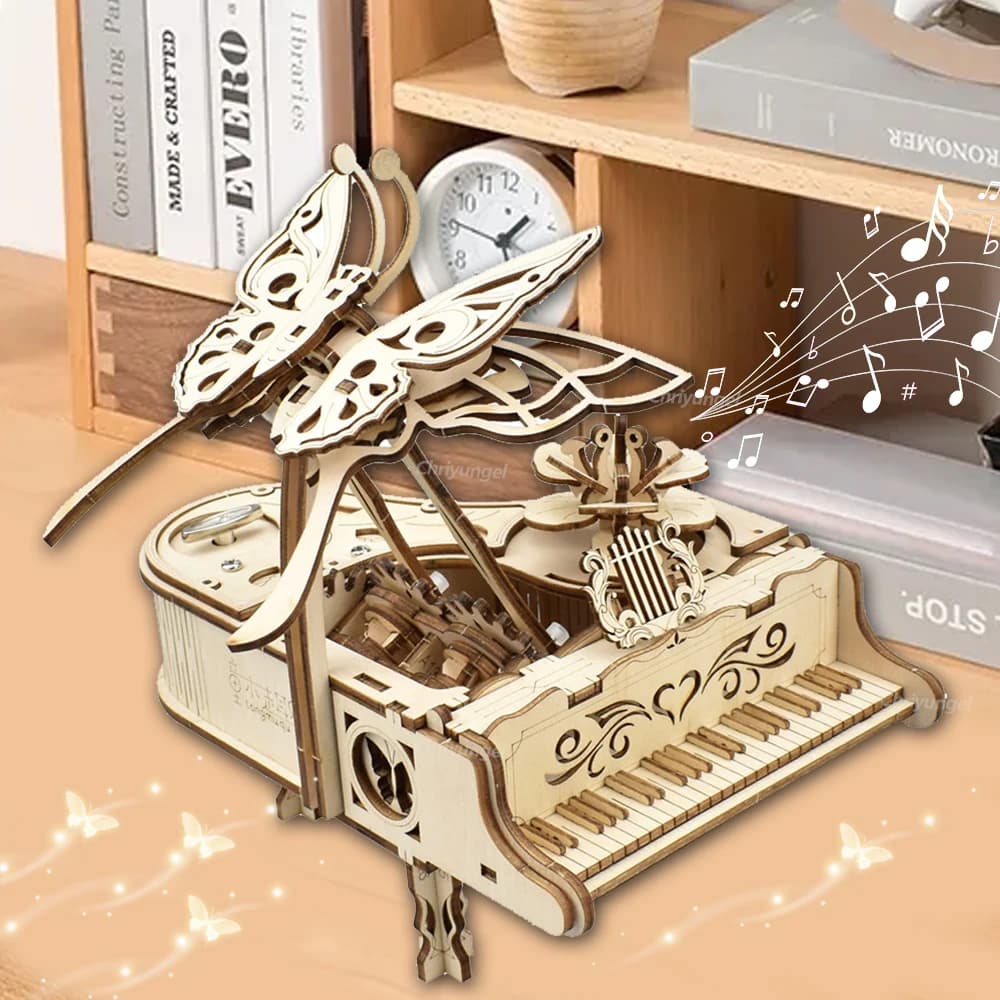 Puzzle in legno 3D Carillon Kit modello di pianoforte Assemblaggio fai-da-te Kit di costruzione di strumenti musicali Decorazioni per la casa Artigianato Regalo per adulti Bambini