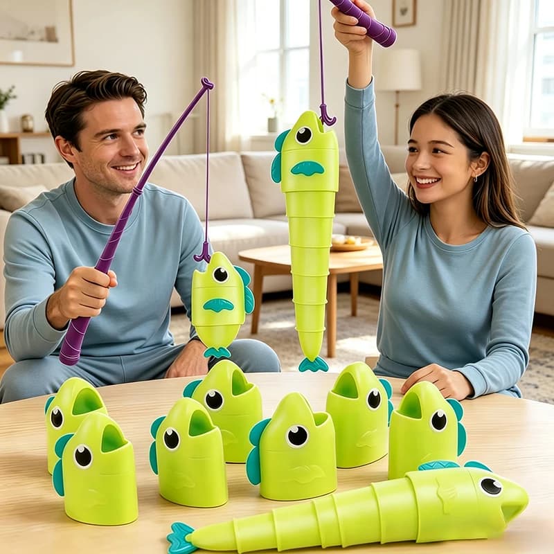 1-2 Player Competitive Fishing Game with Telescoping Rods Stretchable Fish Catch Battle Toy Adult Interactive Entertainment Toy