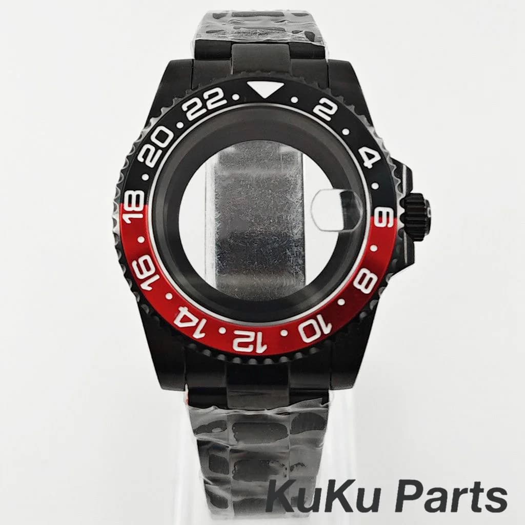 PVD Black Oyster Bracelet 40mm NH35 GMT Case Sapphire Waterproof for NH34 NH35 NH36 NH38 Movement 28.5mm Dial Sub Watch Case