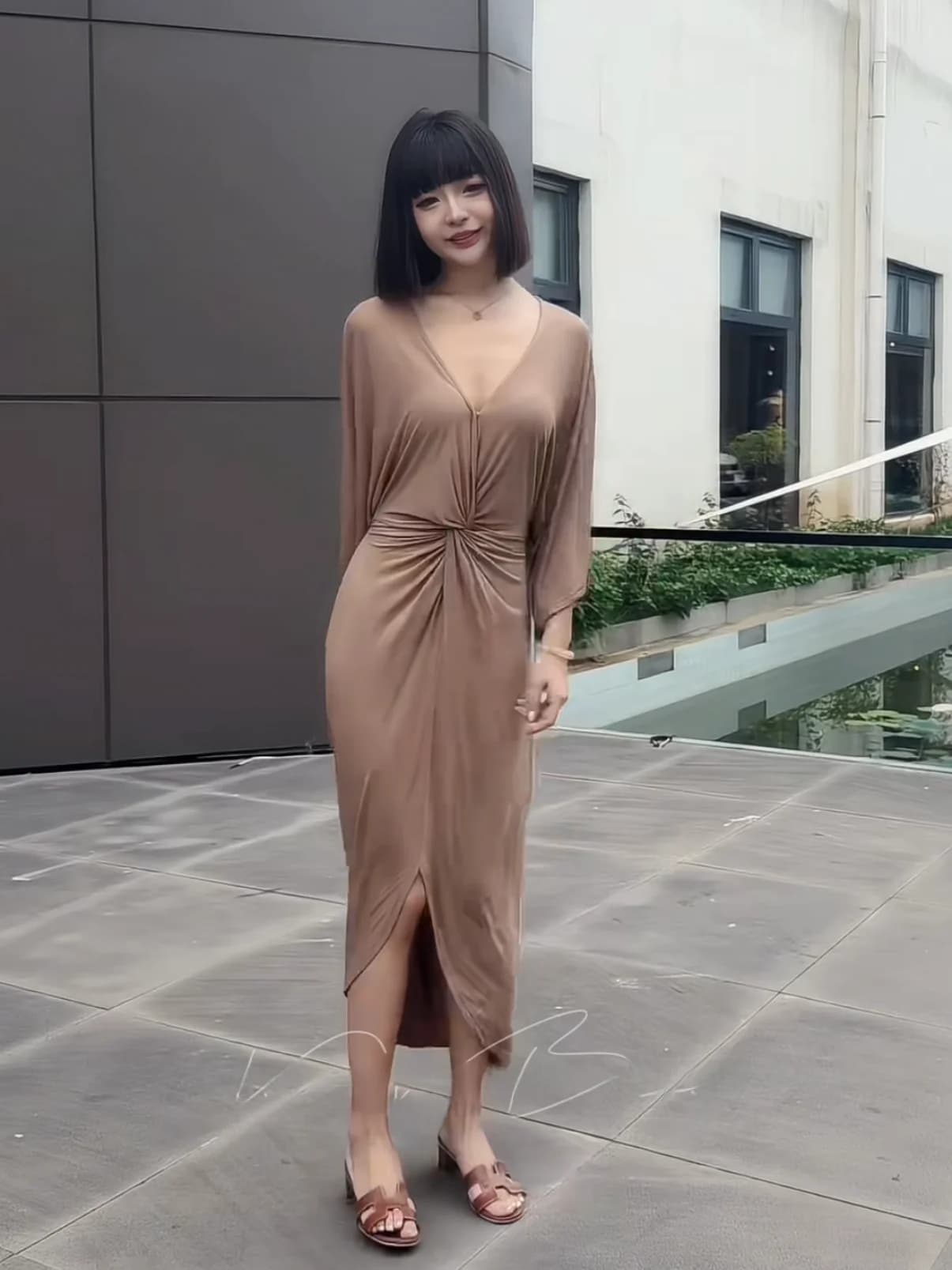 Elegant Loose Women's Dress Summer Waist Cinching Knot Design Side Split Long Skirt Casual Fit Alluring Female Garment