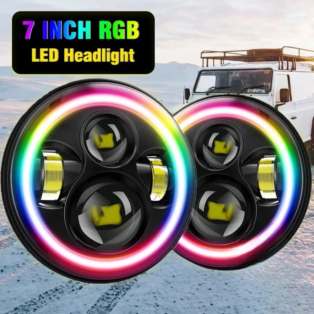 Fari LED rotondi da 7 pollici per auto RGB Angel Eyes Off Road H4 Faro di marcia diurna ausiliario fendinebbia per Wrangler Harley Jk