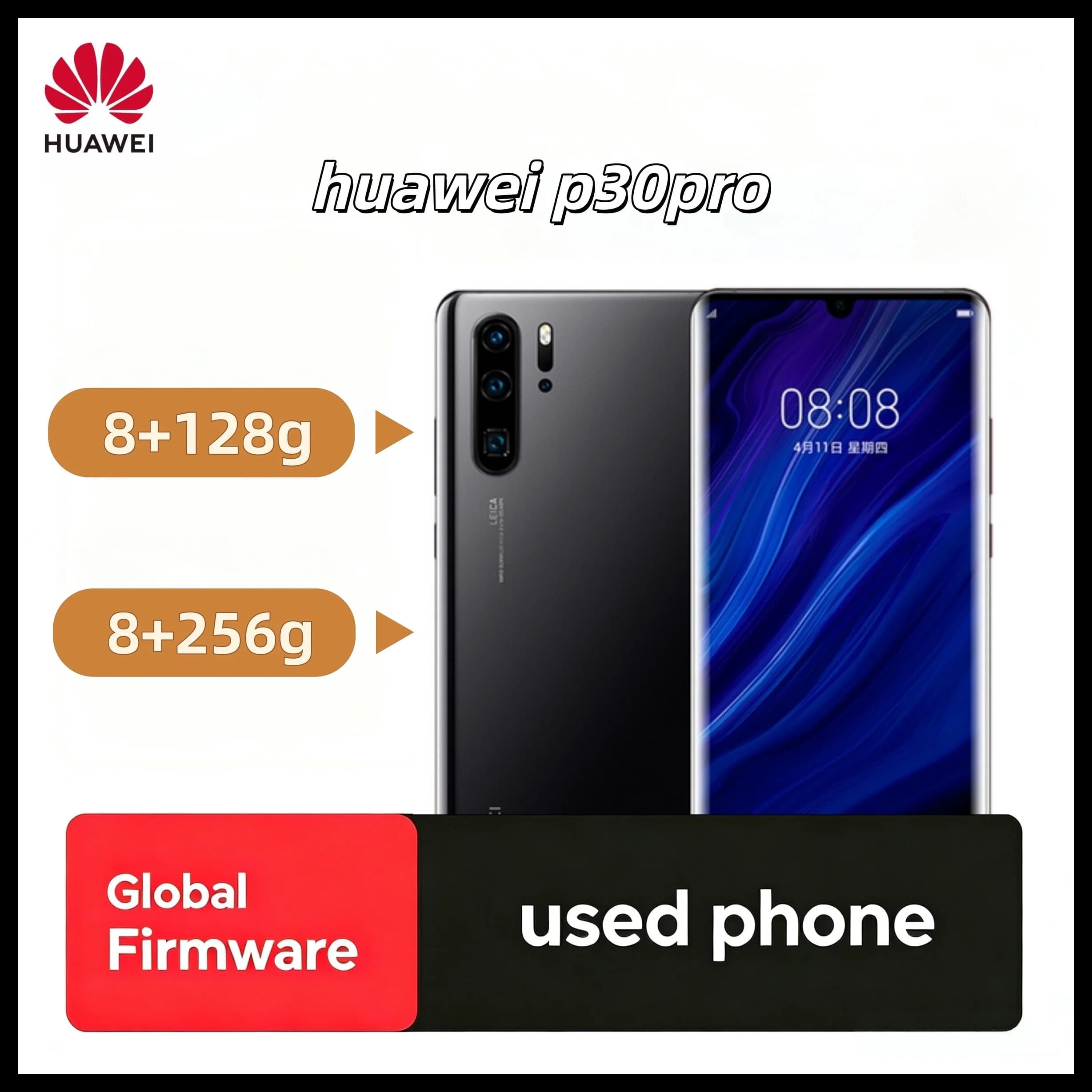 Huawei P30 Pro Smartphone Android Phone Black 8G 256G 128G 6.47 Inch Display 40MP Camera Celular Full Screen Used Phone