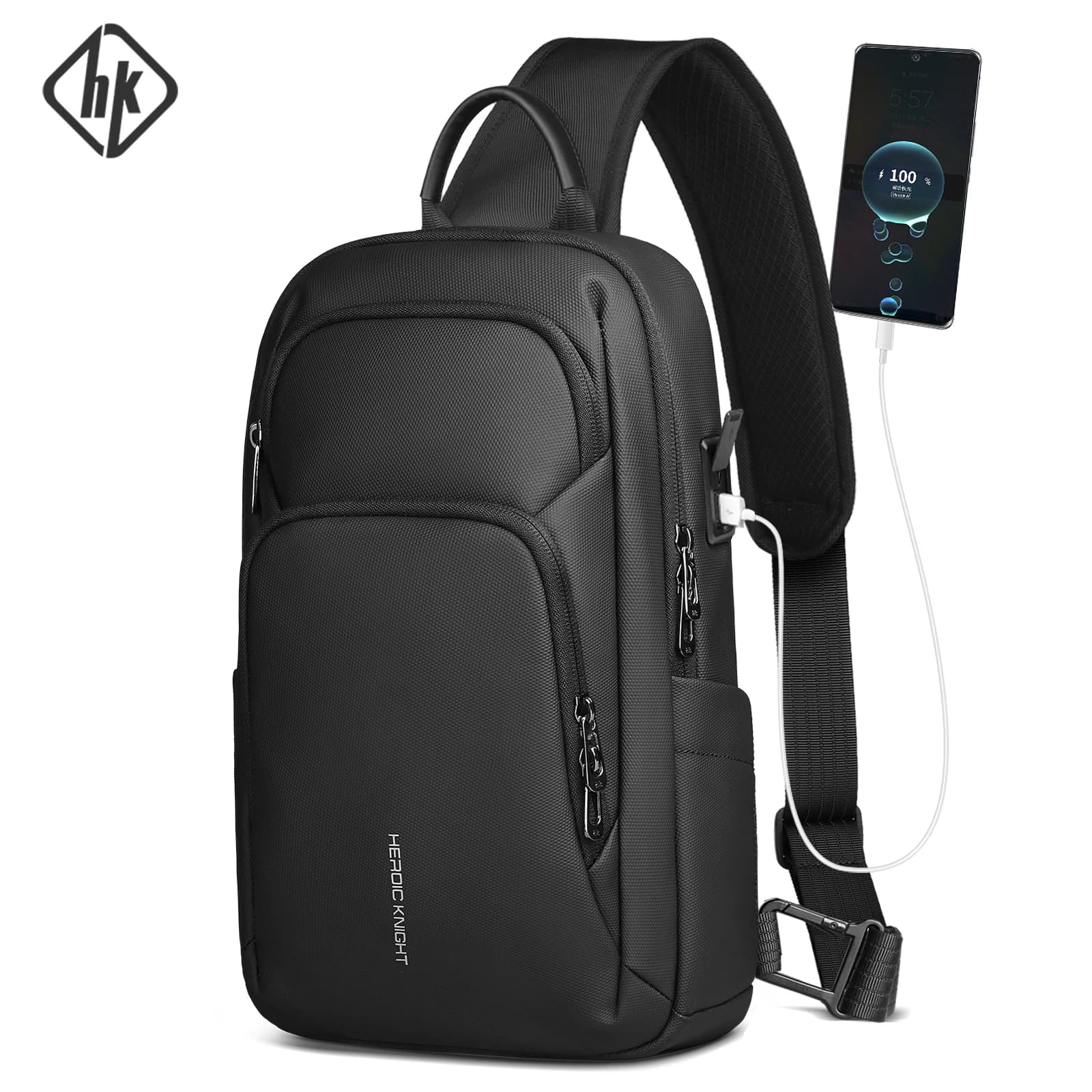 Borsa a tracolla da lavoro HK Borse a tracolla da uomo impermeabili Borsa da petto con porta USB Borsa laterale grande Oxford per uomo Borsa per il tempo libero