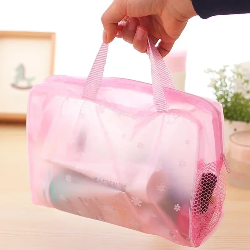 Waterproof PVC Cosmetic Bag for Women Bag for Transparent Floral Wash Bag for Compressed Shower Bag for Creative Home Excursions