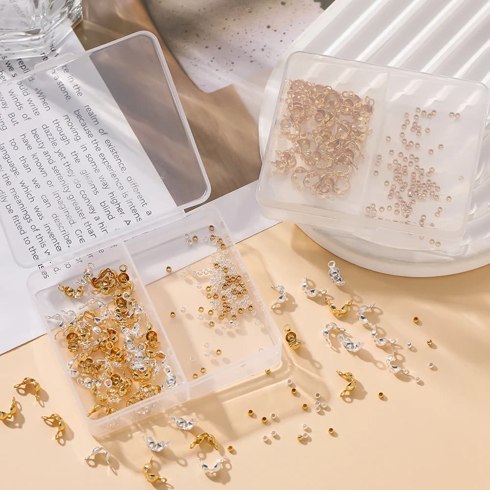 150 pcs/box 18K Plated Color Gold Chain Sphere Connector Chains Calotte End Crimp Beads for Bracelet FAI FROM YOU Necklace Jewelry Creation