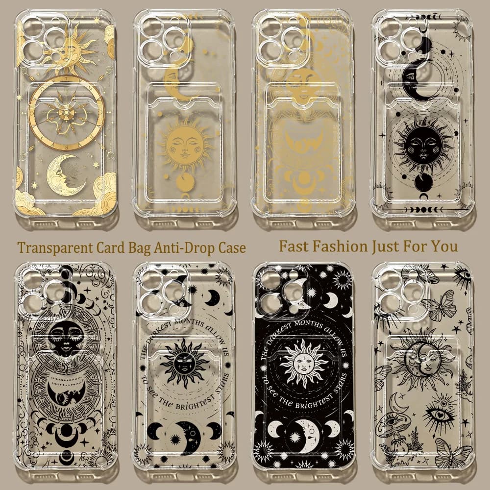 Luxe Retro Maan Zon Card Hold Phone Case For Xiaomi 13 12 12T 11 Lite Poco M5 M4 X5 X4 X3 Pro NFC 4G 5G Anti-fall Clear Cover