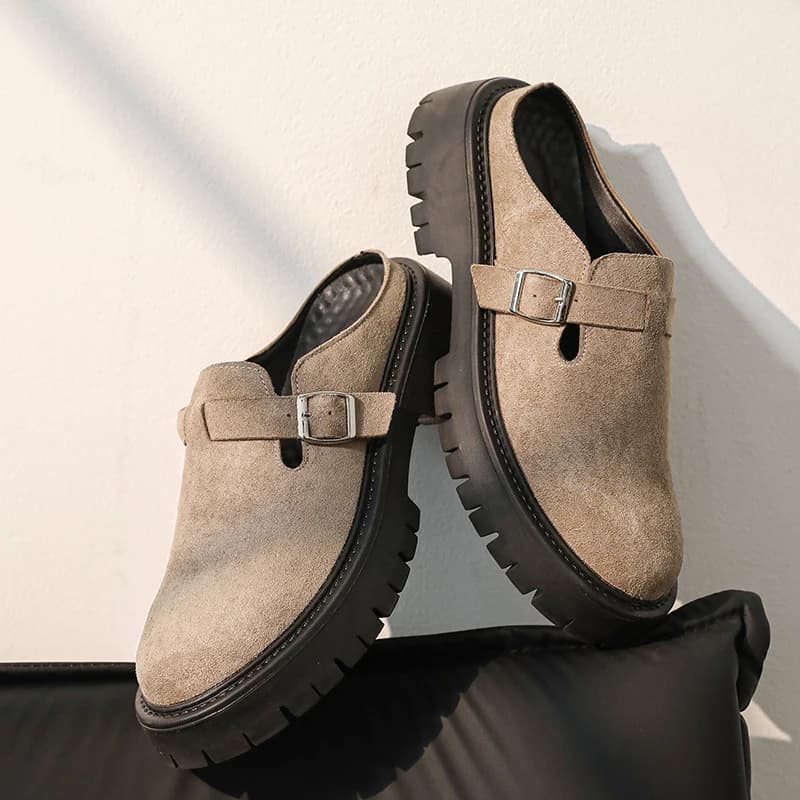 Summer New Men Fashionable Half-heeled Leather Shoes Casual Thick-soled Anti-busines Slip Toe Shoes Social Shoes Men Sizes 38-45