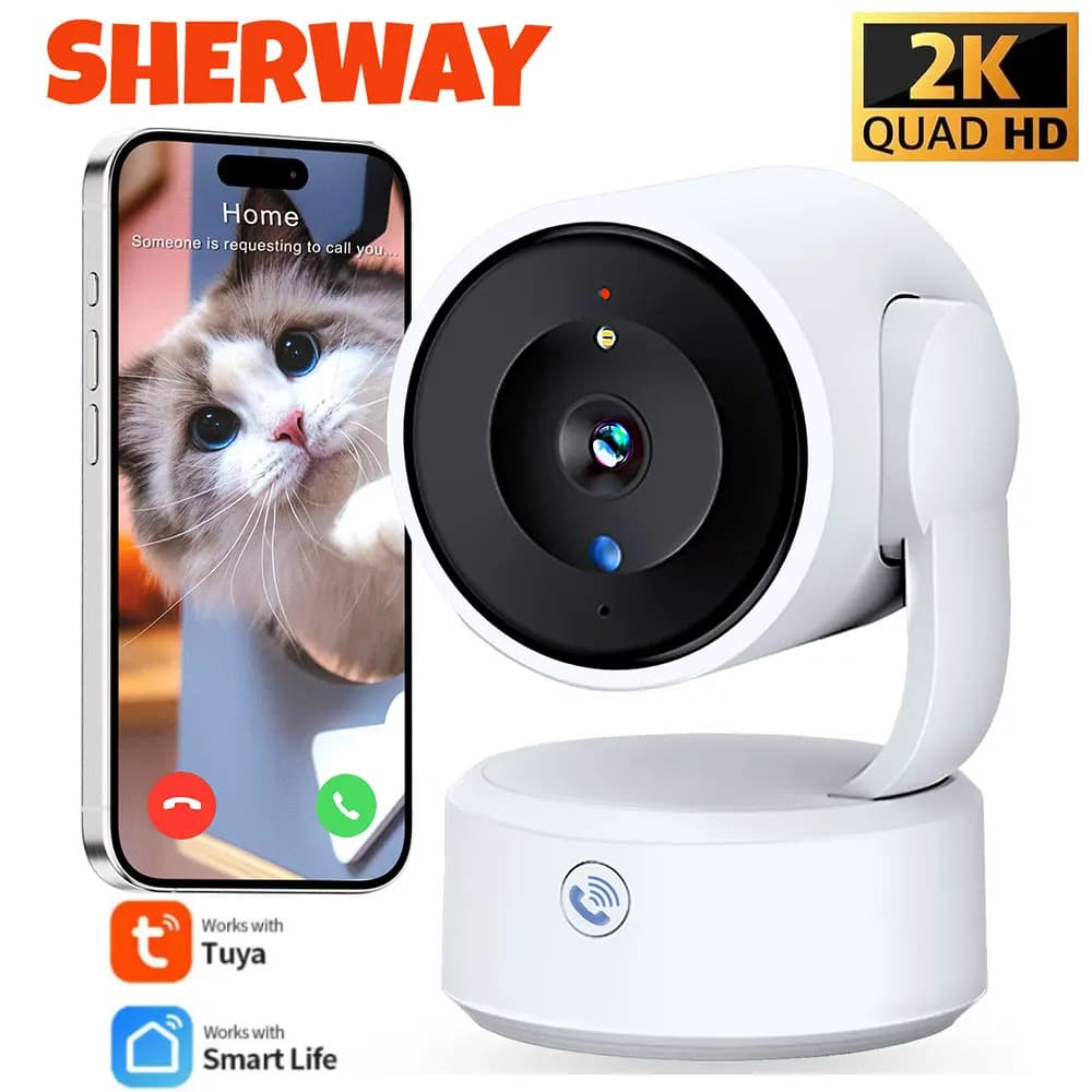 Tuya Wifi Telecamera di sorveglianza interna HD 2K 5MP One-Touch-Call Baby Monitor Sicurezza domestica PTZ Telecamera con zoom 4X Tracciamento automatico umano