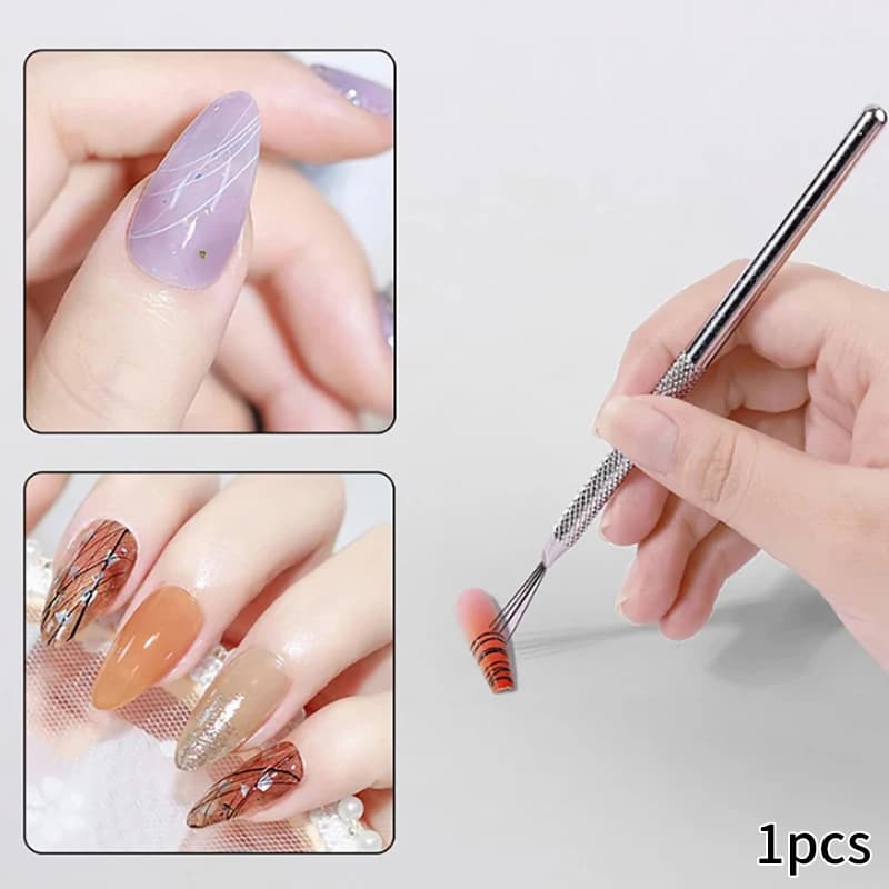 Pennello Multifunzionale a 7 Punte per Nail Art, Manico Pieghevole in Acciaio Inox, Pennelli per Gel UV, Strumenti per Pittura Unghie