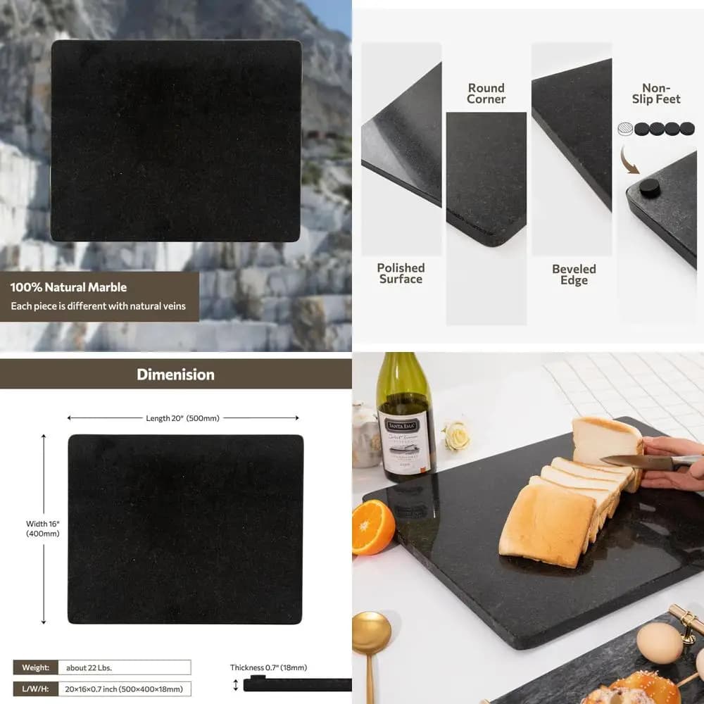 16x20 inch black granite cutter with anti-slip base for kitchen use