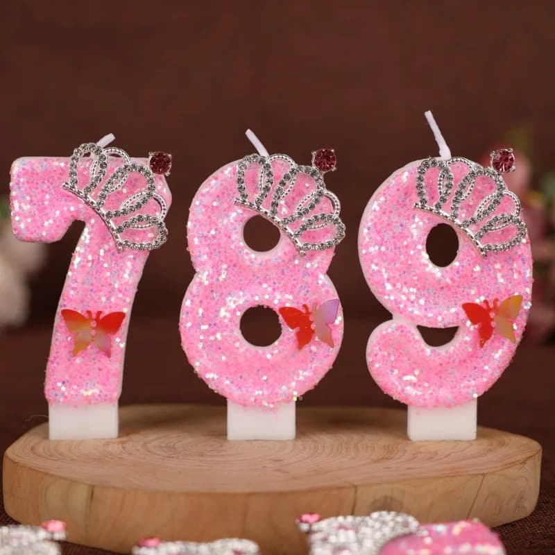 Candeline Digitali Principessa con Corona Rosa 0-9 - Candele Decorative Fatte a Mano per il Primo Compleanno delle Bambine