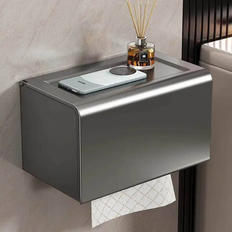 Space Aluminum Toilet Paper Holder Hotel Bathroom Paper Towel Roll Holder No Drilling Wall Mounted Storage Shelf