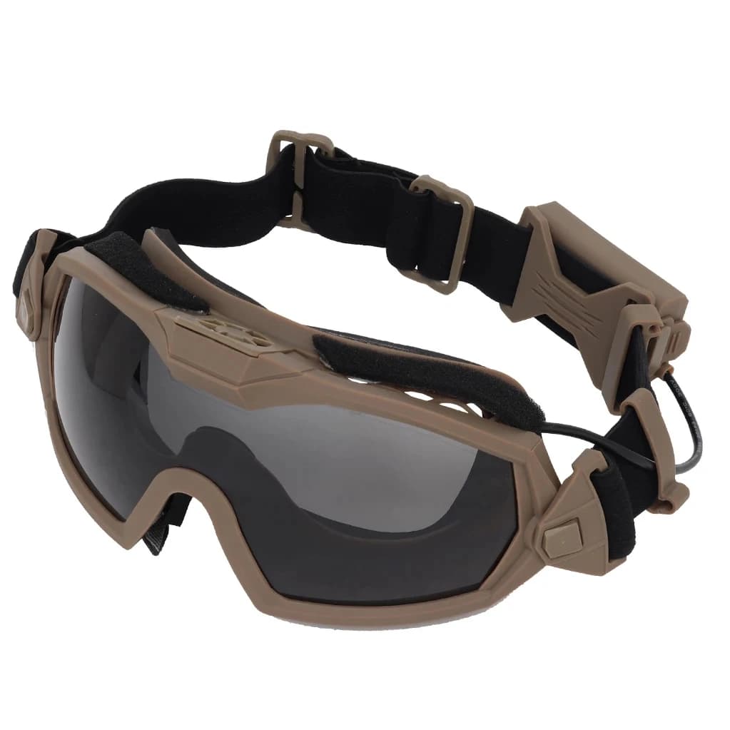 Occhiali tattici antiappannamento Sci Airsoft CS Occhiali protettivi Trasparente Nero 2 lenti Motocross Occhiali antipolvere con micro ventola