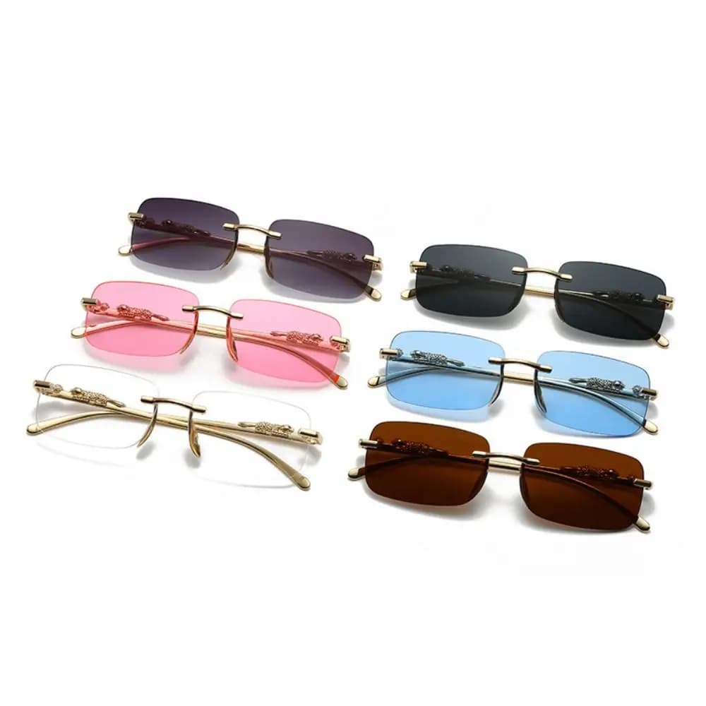 UV400 Diamond Cut Sunglasses Leopard Decor Square Shape Small Frame Sunglasses Diamond Cut Edg Unframed Design