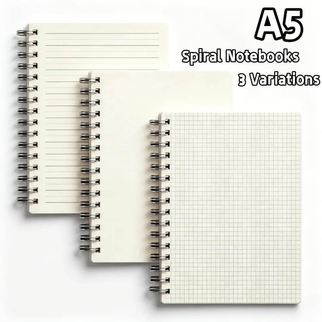 A5 Spiral Notebook, Double Coil Binding Lay Flat Notebook, Cream Paper Lined/Grid Planner Journal for Students Office Home Use